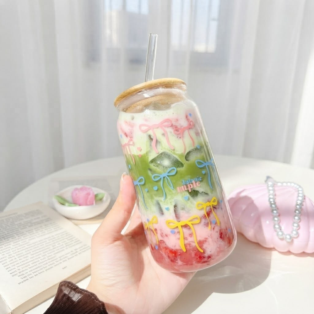 Colorful Bow Glass Cup