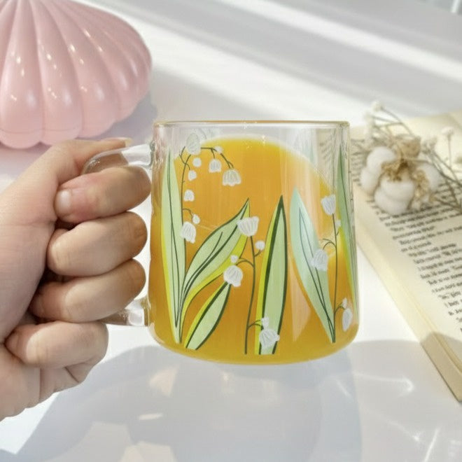 Set of Glassy Flowery Cup Green