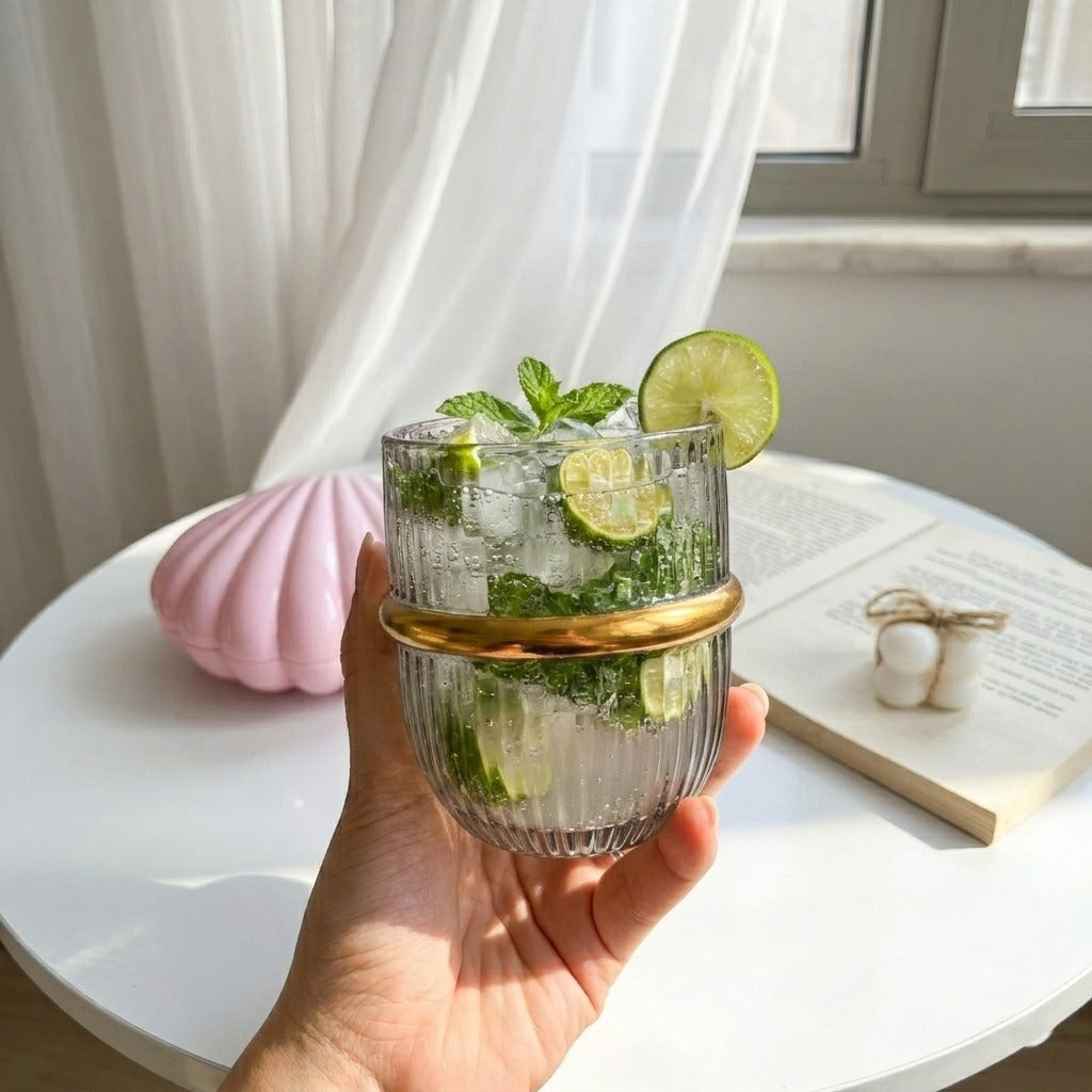 Gold Ribbon Glass Cup (one piece)