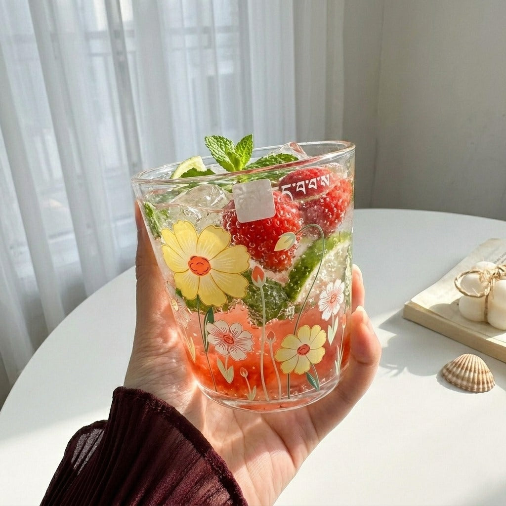 Yellow Tiny Glass Flowery Cup(Set)