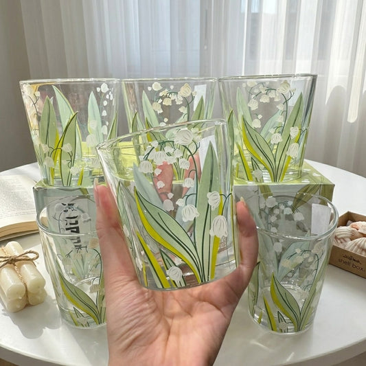 Green Tiny Glass Flowery Cup(Set)