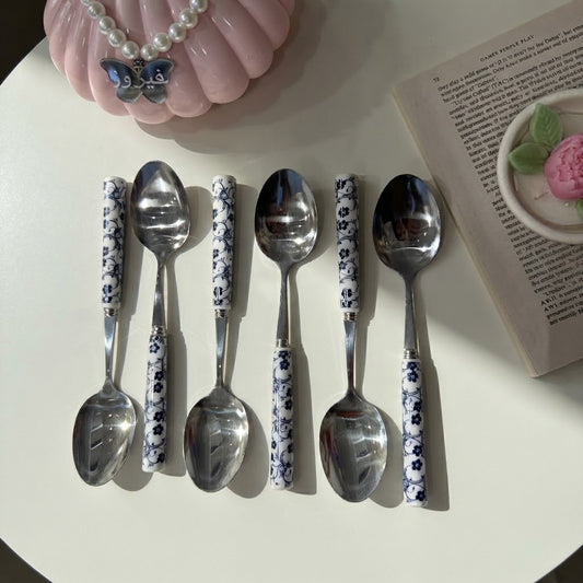Blue Floral Spoon Set - 6 PCS