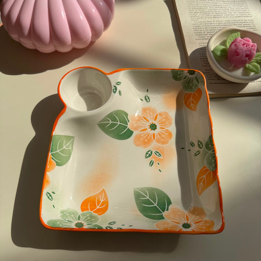 Orange Flowery Sauce Plate