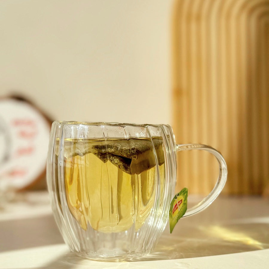 White Double glass mug  