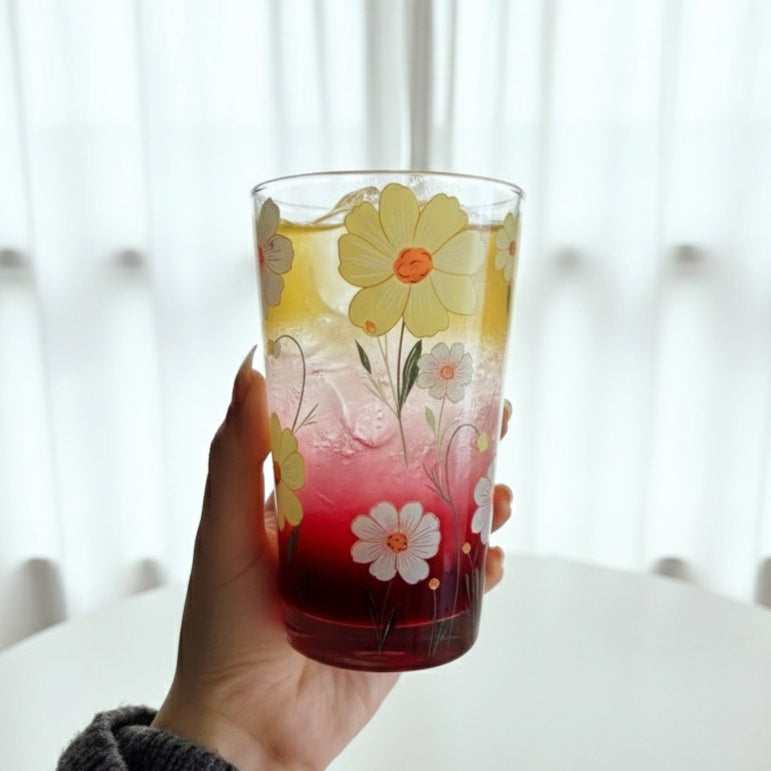 Set of yellow juicy flowery Cup