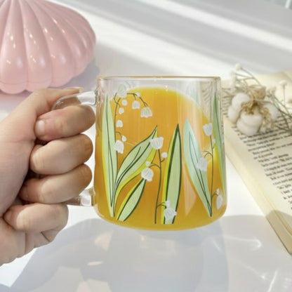 Set of Glassy Flowery Cup Green