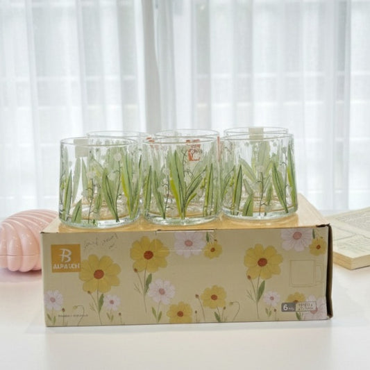 Set of Glassy Flowery Cup Green