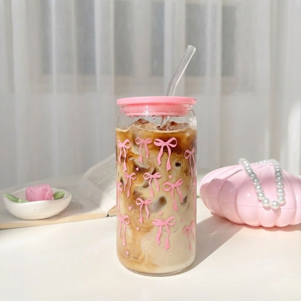 Pinky Bow Glass Cup