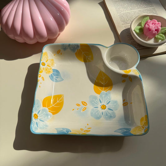 Blue Flowery Sauce Plate