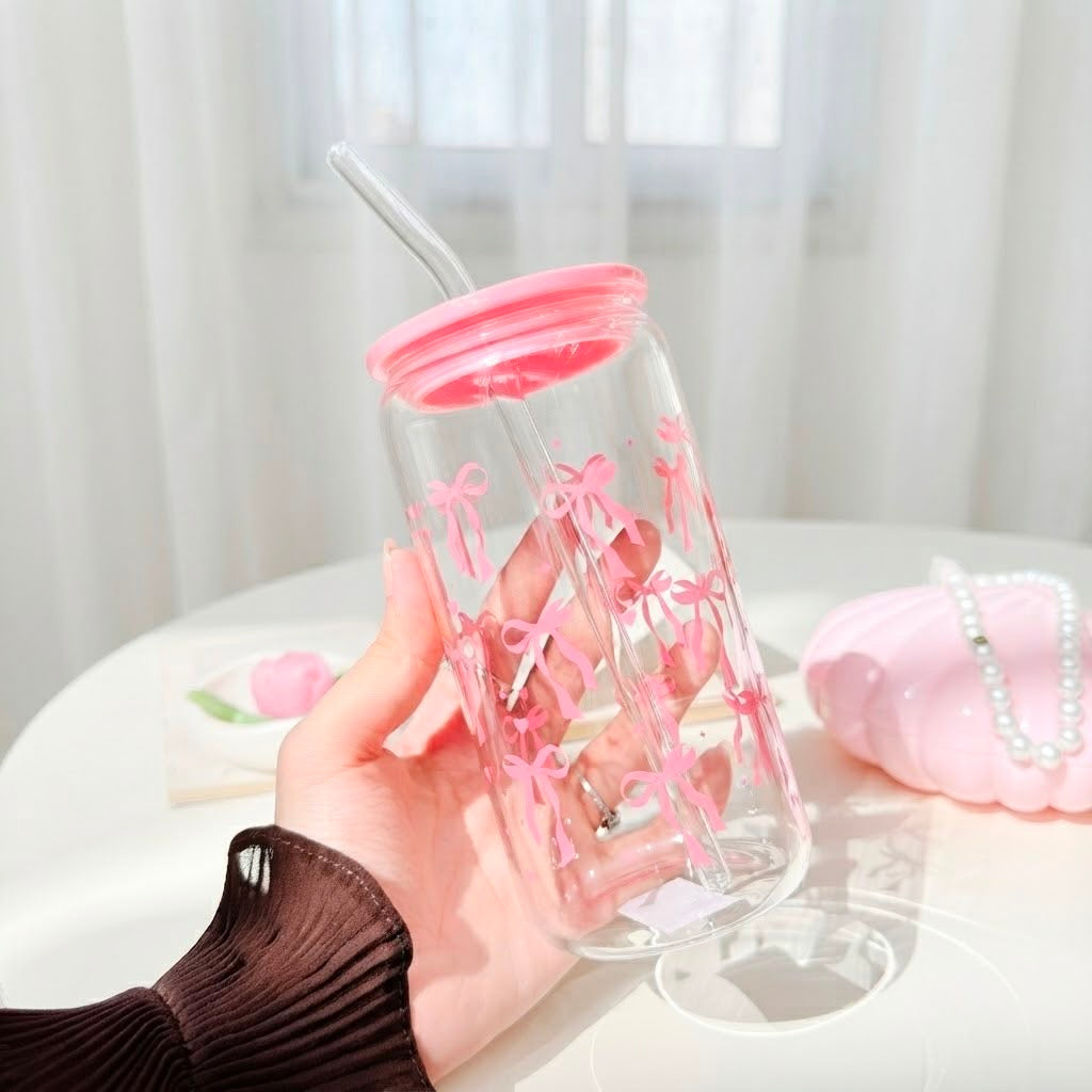 Pinky Bow Glass Cup