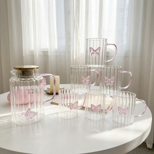 Pink Butterfly Glass Set
