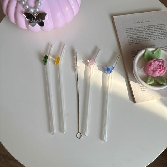 Bow Glass Straws Set