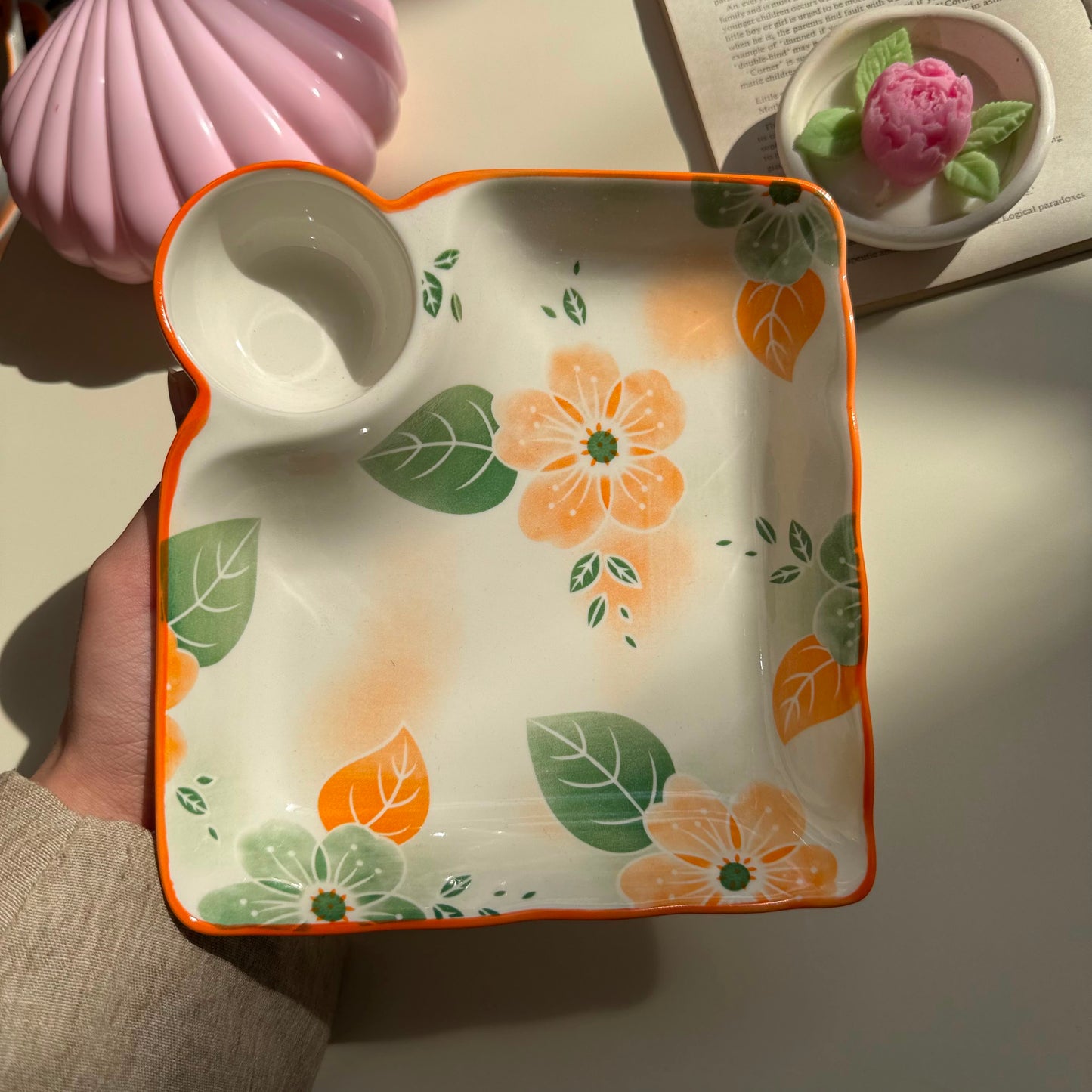 Orange Flowery Sauce Plate