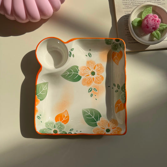 Orange Flowery Sauce Plate