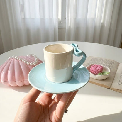 Blue Bow Handle Cup Coffee Size