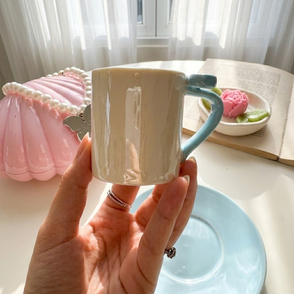 Blue Bow Handle Cup Coffee Size