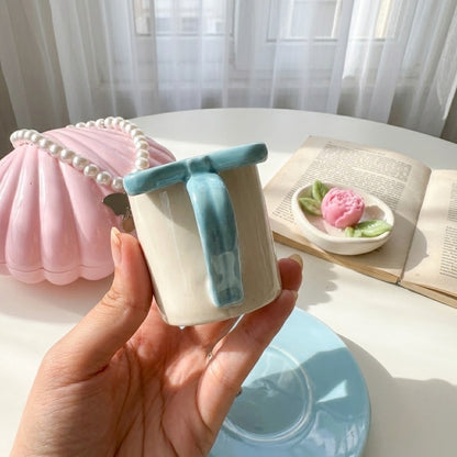 Blue Bow Handle Cup Coffee Size