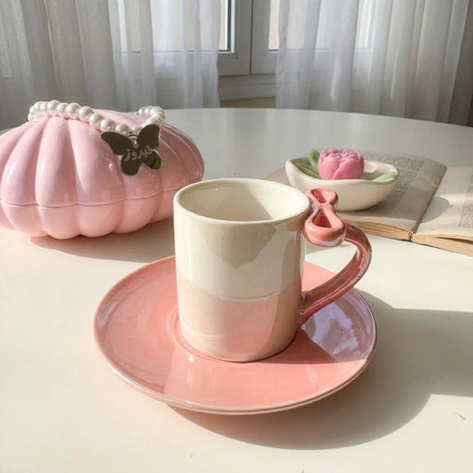 Pink Bow Handle Cup Coffee Size