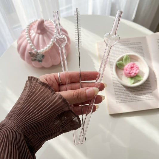 Heart Glass Straw Set