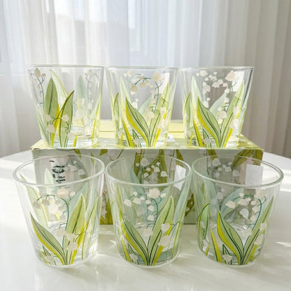 Green Tiny Glass Flowery Cup(Set)