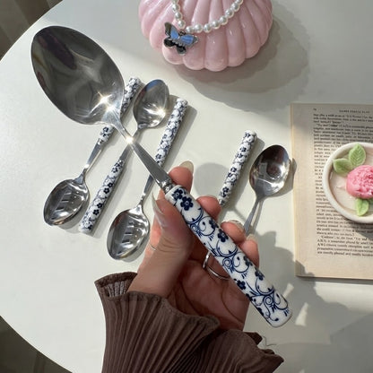 Blue Floral Spoon Set - 6 PCS