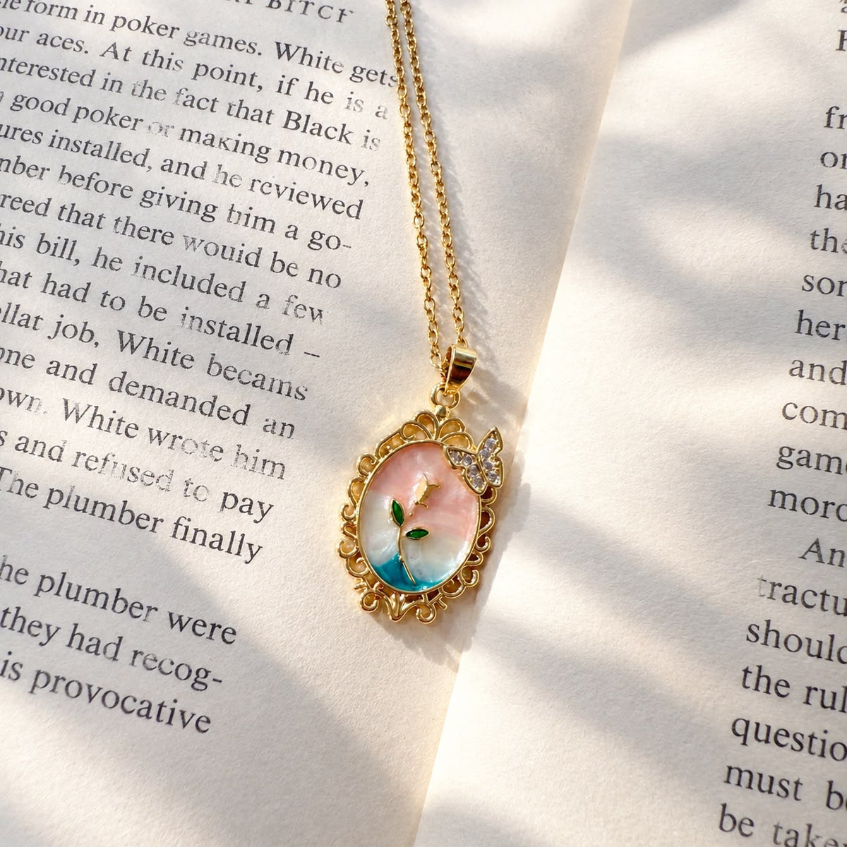Butterfly Oval Necklace