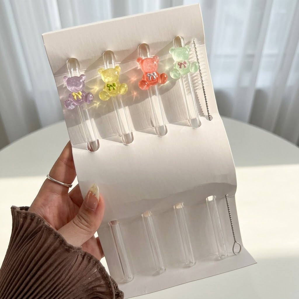 Cute Glassy Straws - 4 PCS
