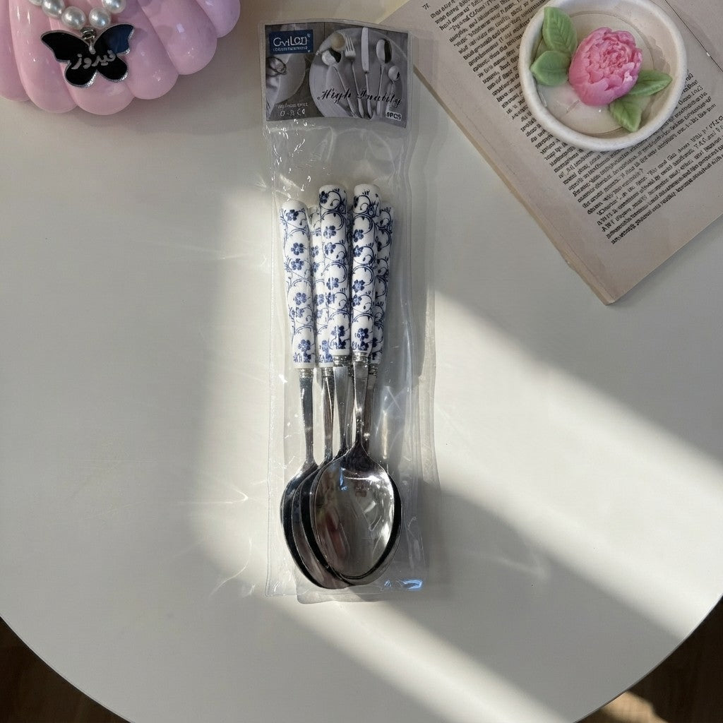 Blue Floral Spoon Set - 6 PCS