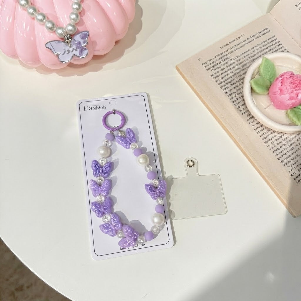 Pearl Butterfly Phone Strap