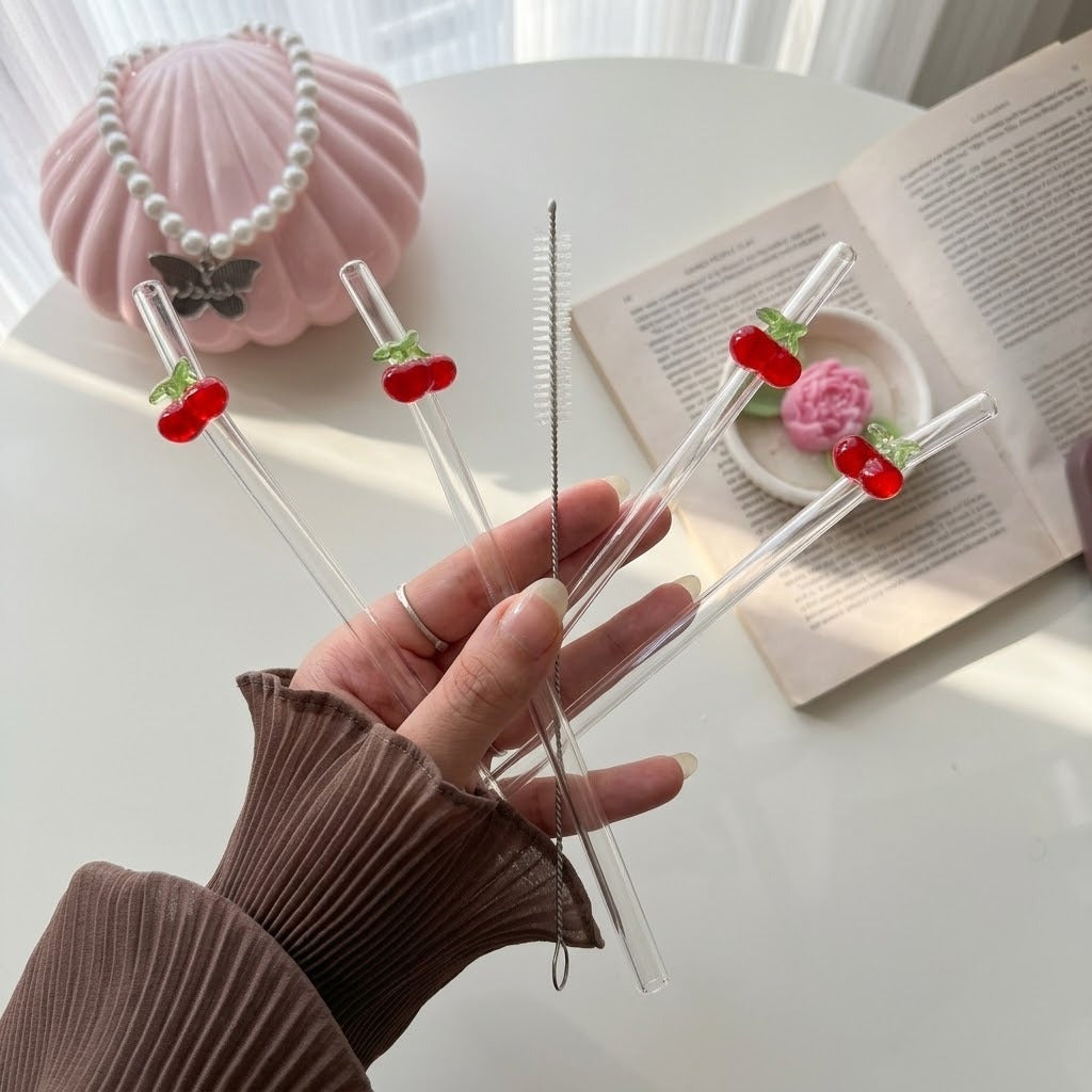 Cute Glassy Straws - 4 PCS