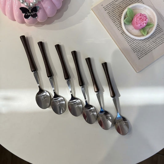 Vintage Wood-Handle Cutlery Set - 6 PCS