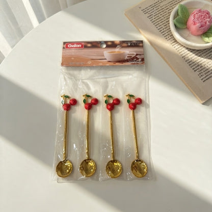 Cherry Gold Spoon Set - 4 PCS